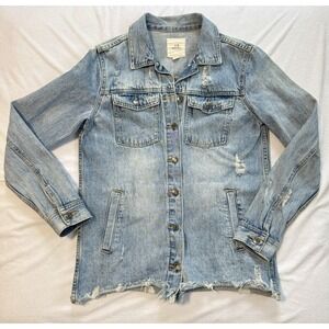 NWOT Thread & Supply Women's Distressed Denim Jacket Raw Hem 100% Cotton XSmall